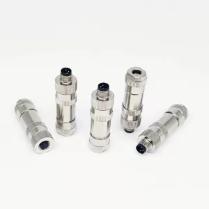 M8连接器3芯4芯圆形金属传感器屏蔽组装式防水IP67免焊接航空插头